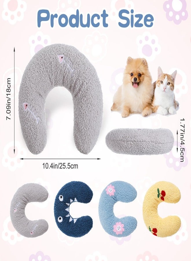 AojSup 4 Pcs Pillows for Cats Puppy Bed, Soft Fluffy Pet Calming Toy, Half Donut U Shaped Pet Neck Pillow, Training Toy Joint Relief Cervical Protection (4 Patterns) - Image 2